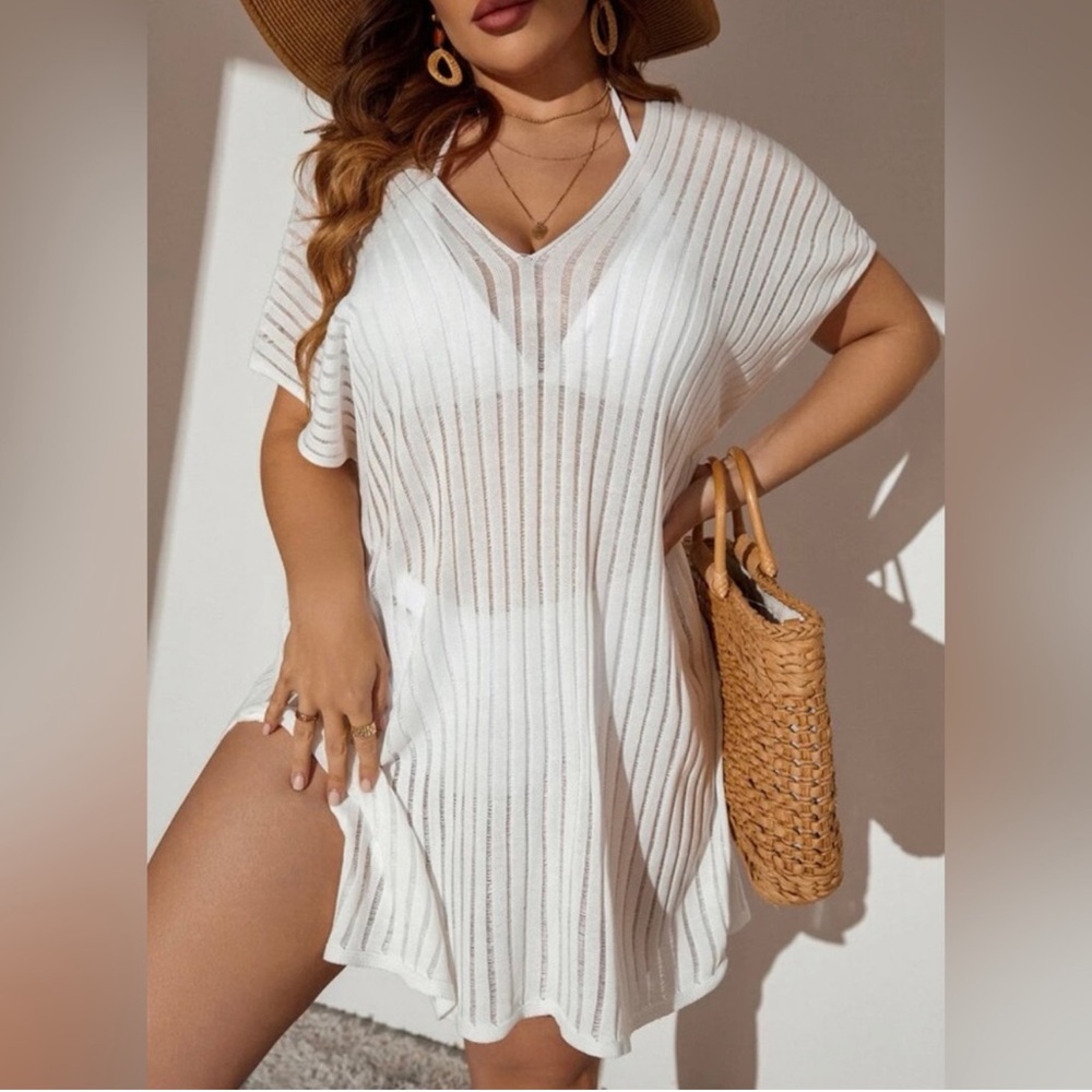 SHEIN Plus Dolman Sleeve Semi-sheer Cover Up